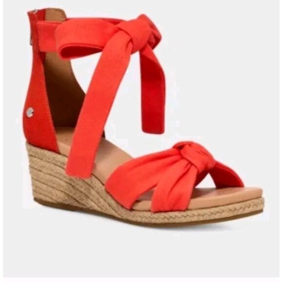 UGG Yarrow Sz 7 Orange Wedge Heel Open Sandal Casual Straps Open Toe Zipper EUC - Picture 2 of 16